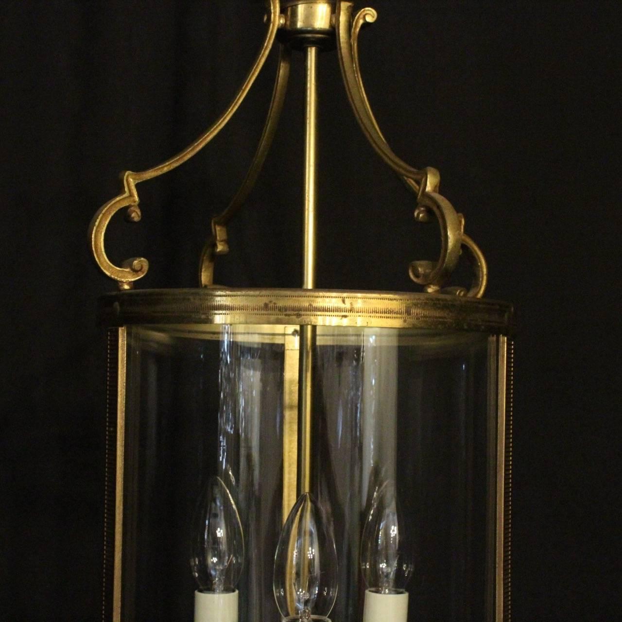 French Pair of Gilded Triple Light Convex Antique Lanterns 2