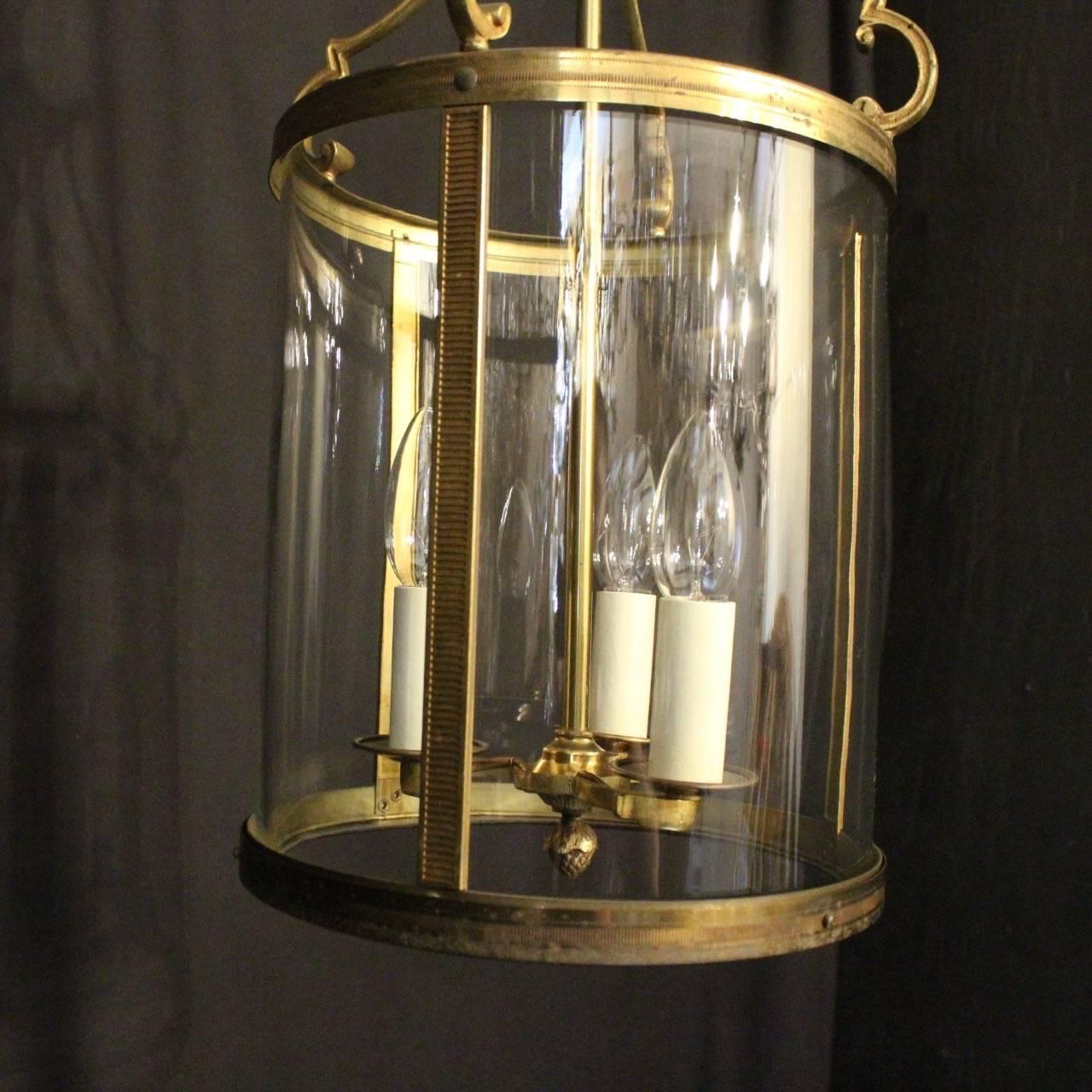 Gilt French Pair of Gilded Triple Light Convex Antique Lanterns