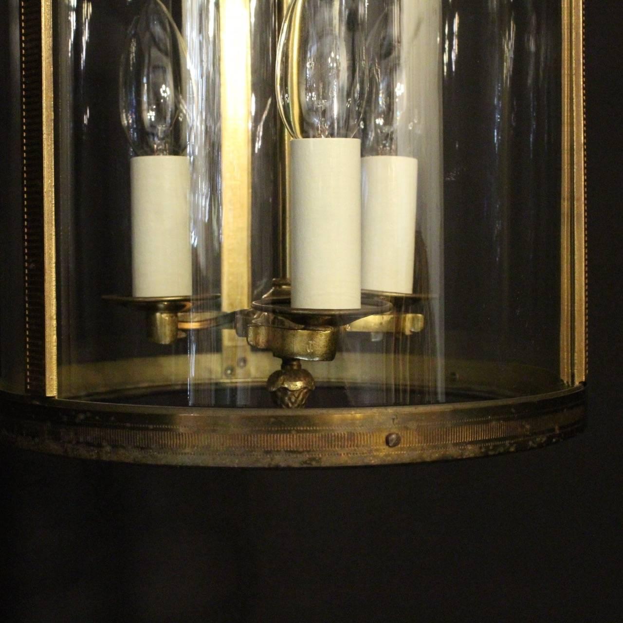 French Pair of Gilded Triple Light Convex Antique Lanterns In Good Condition In Chester, GB