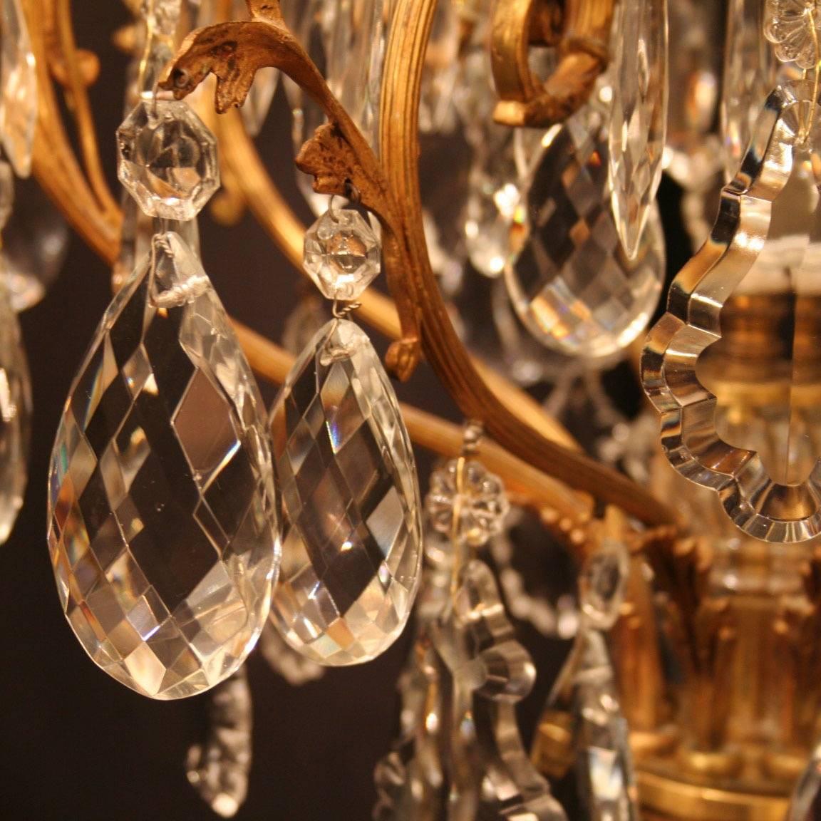 French Gilded and Crystal Nine-Light Birdcage Antique Chandelier In Good Condition In Chester, GB