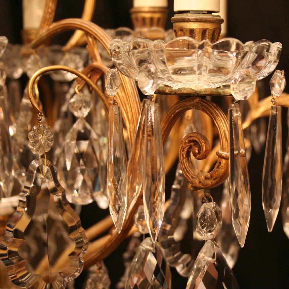 French Gilded and Crystal Nine-Light Birdcage Antique Chandelier 2