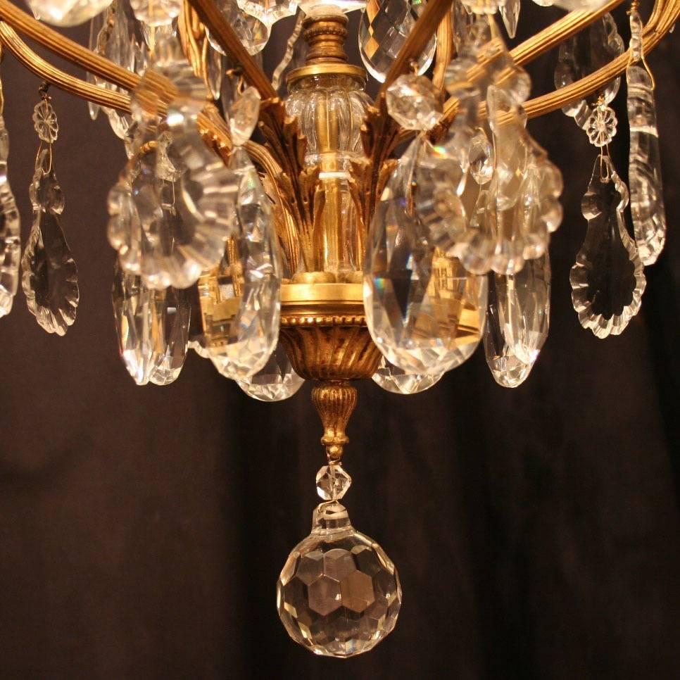 French Gilded and Crystal Nine-Light Birdcage Antique Chandelier 5