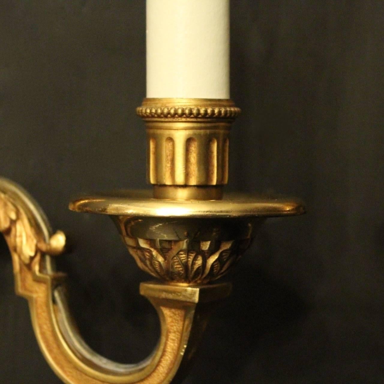 French Pair of Gilded Bronze Antique Wall Lights 2