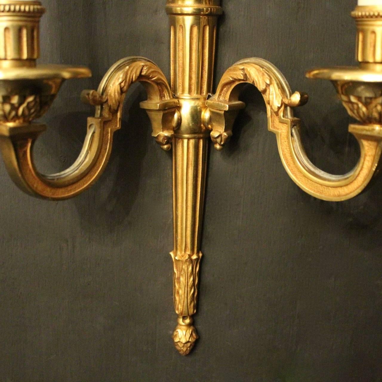 Empire Revival French Pair of Gilded Bronze Antique Wall Lights