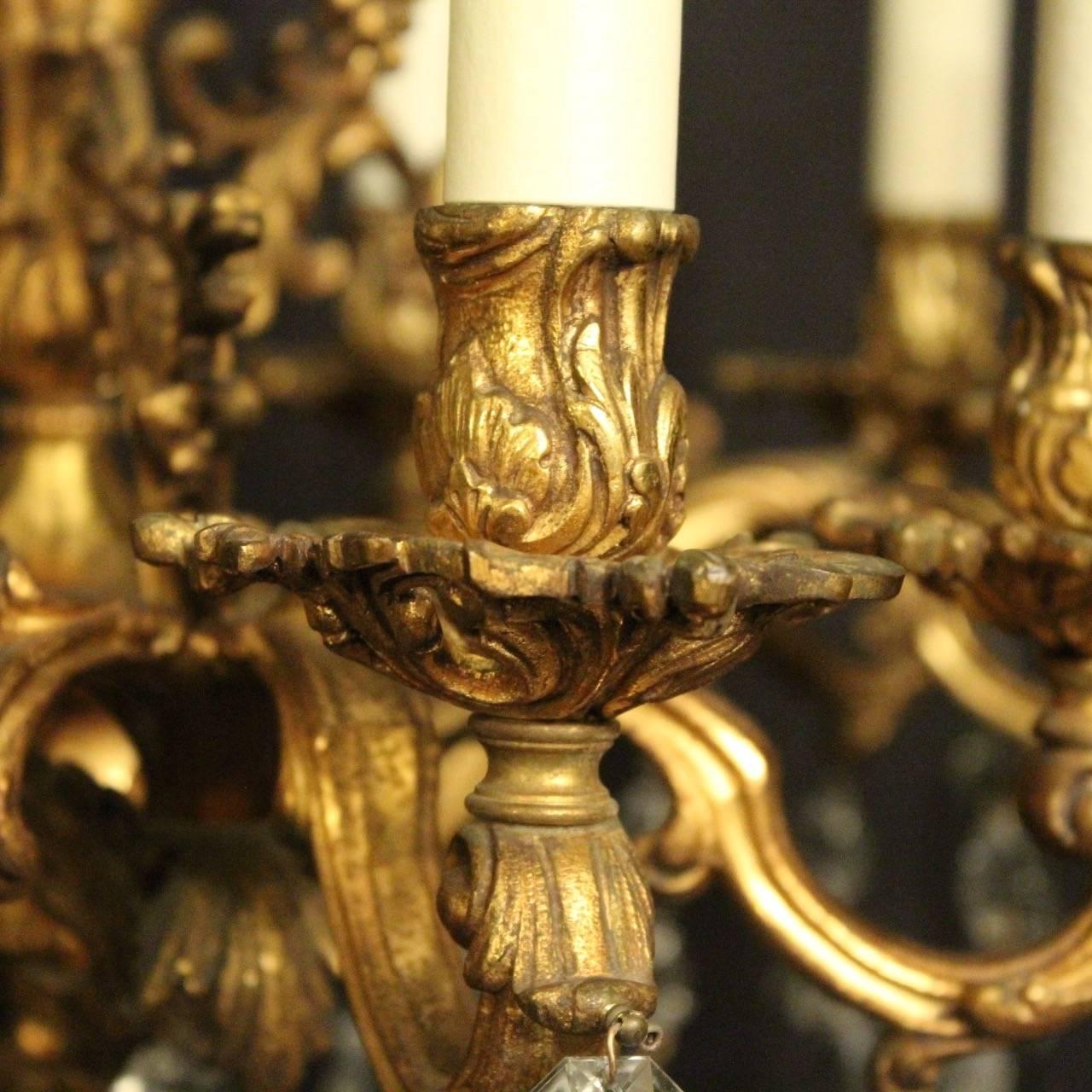Rococo Revival Italian Bronze and Crystal Nine-Light Antique Chandelier