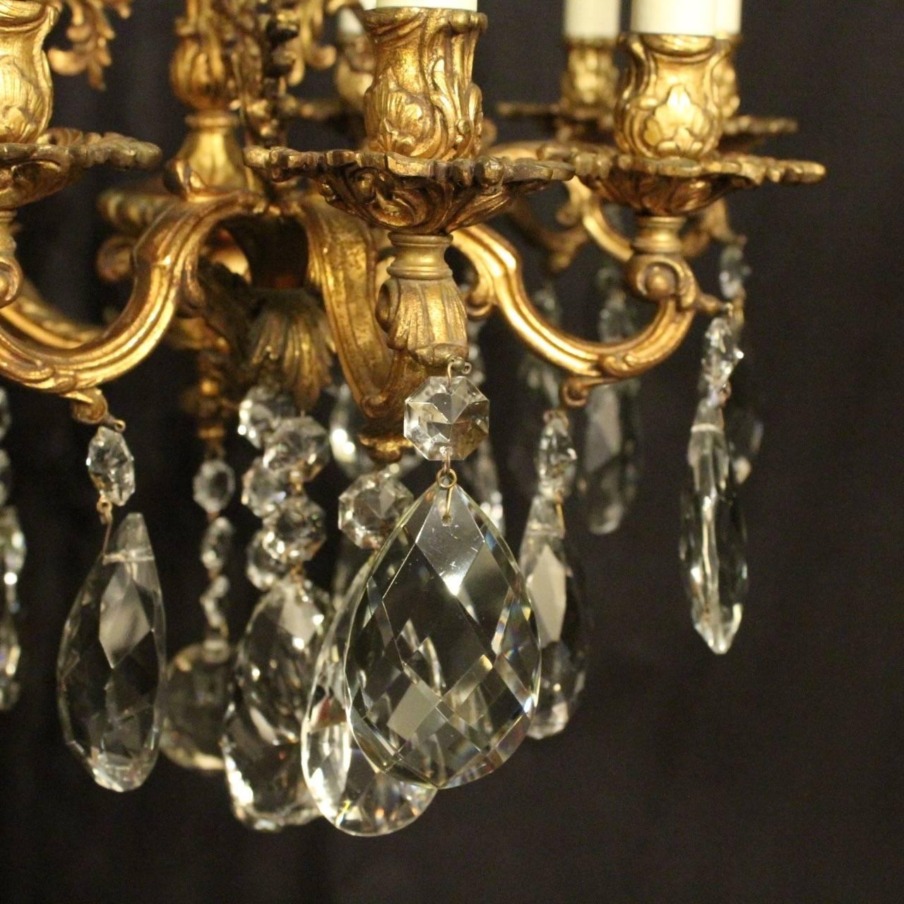 Gilt Italian Bronze and Crystal Nine-Light Antique Chandelier