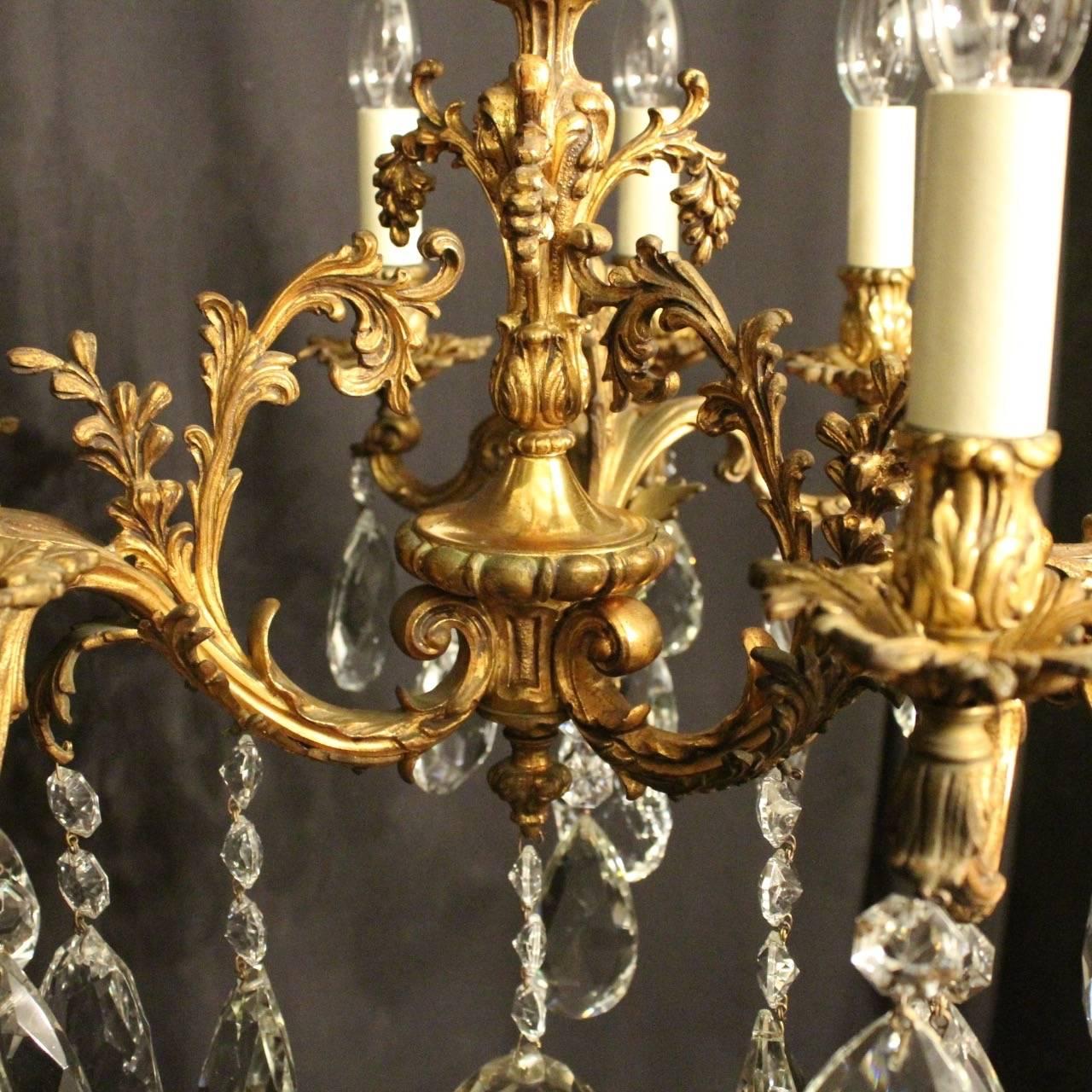 French Italian Bronze and Crystal Nine-Light Antique Chandelier