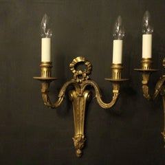 French Pair of Gilded Bronze 19th Century Antique Wall Lights
