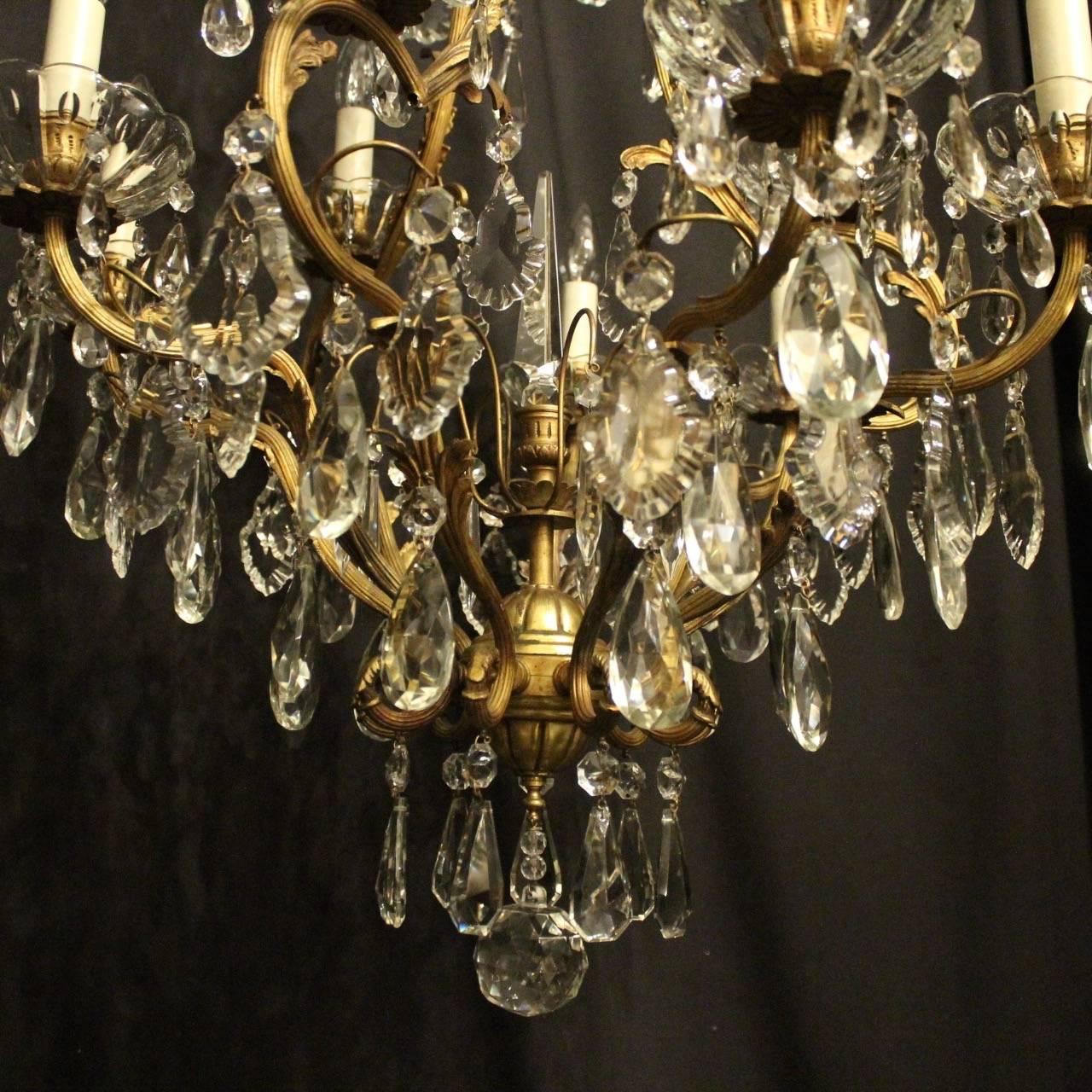 French Gilded Bronze and Crystal Ten-Light Antique Birdcage Chandelier In Good Condition In Chester, GB