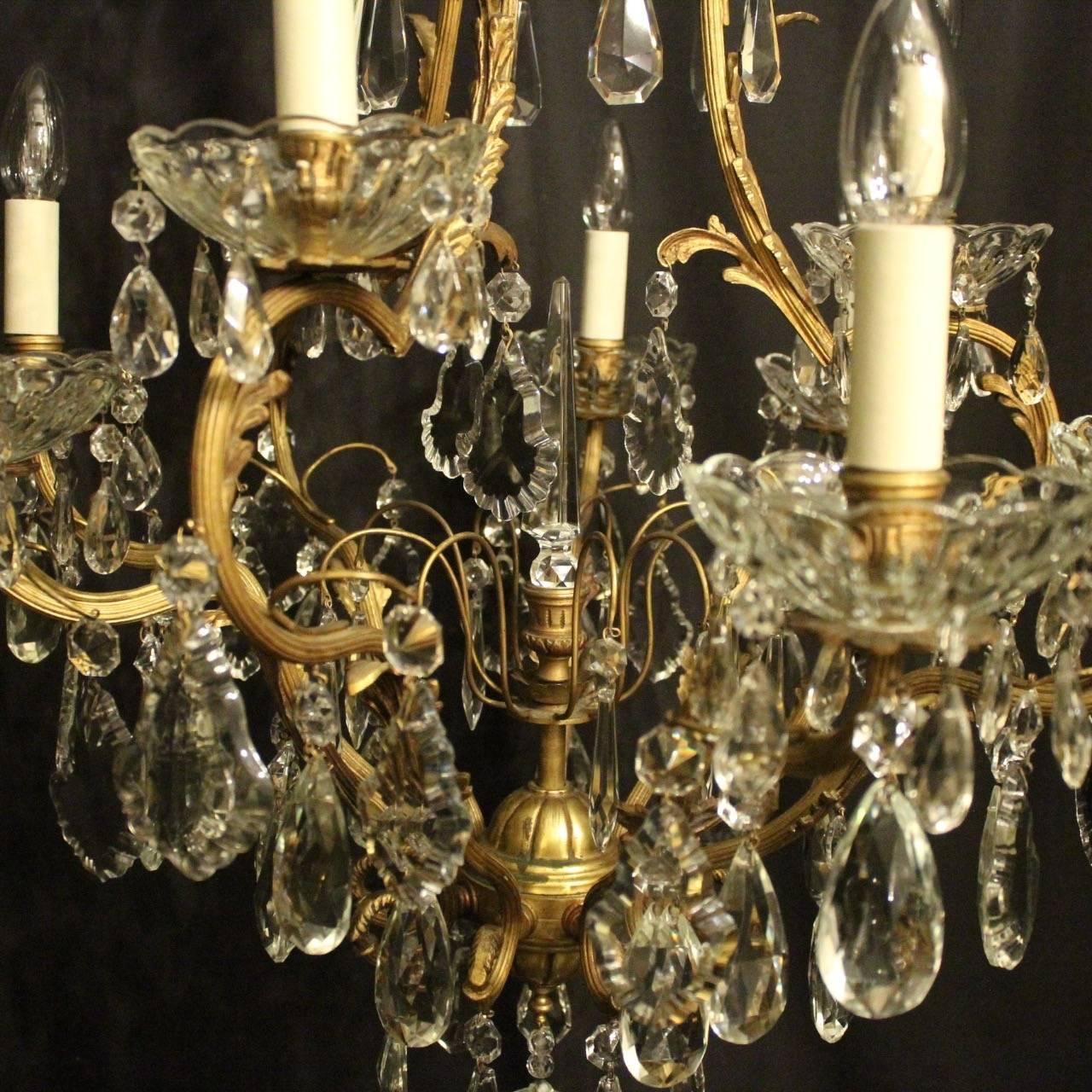 Baroque Revival French Gilded Bronze and Crystal Ten-Light Antique Birdcage Chandelier