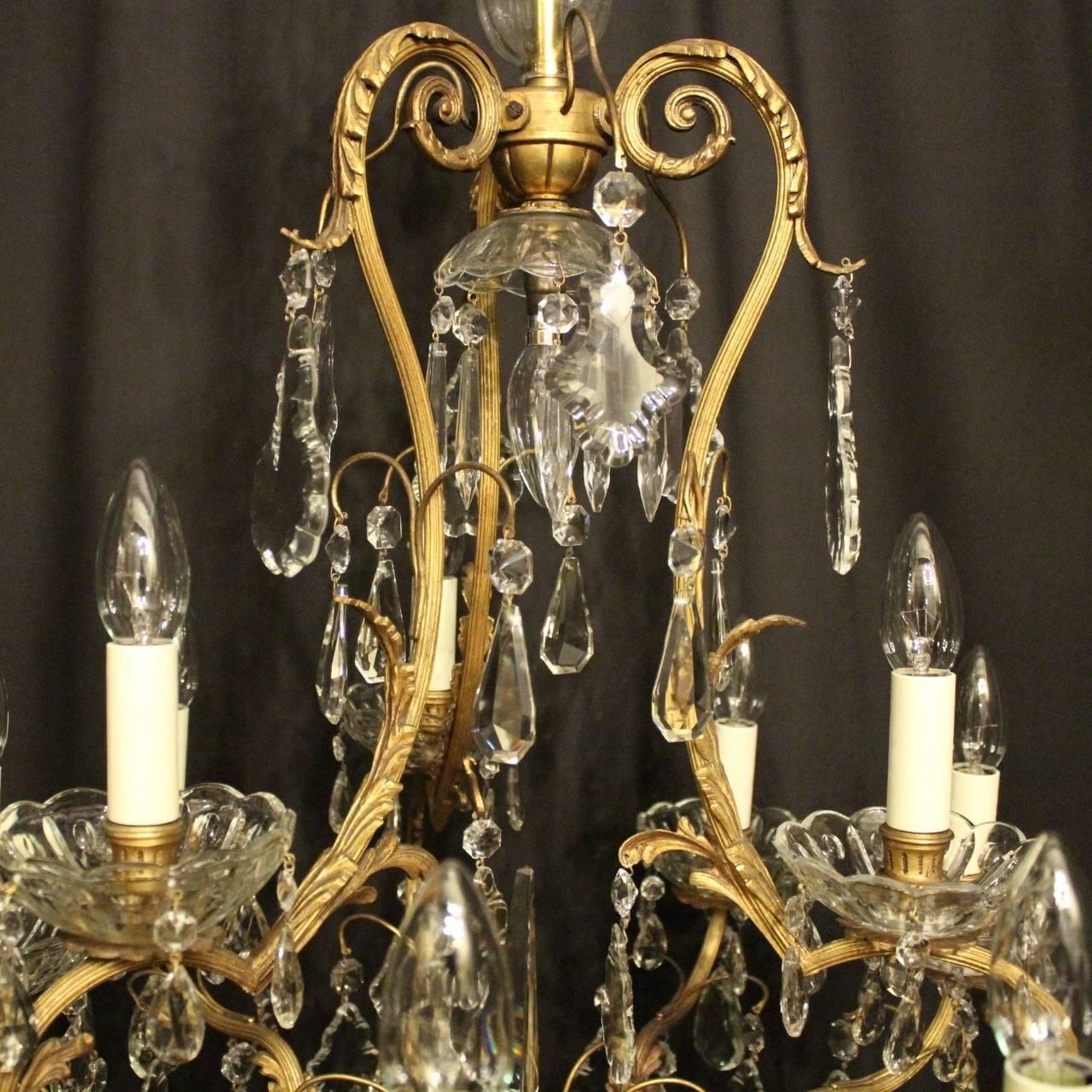 French Gilded Bronze and Crystal Ten-Light Antique Birdcage Chandelier 2