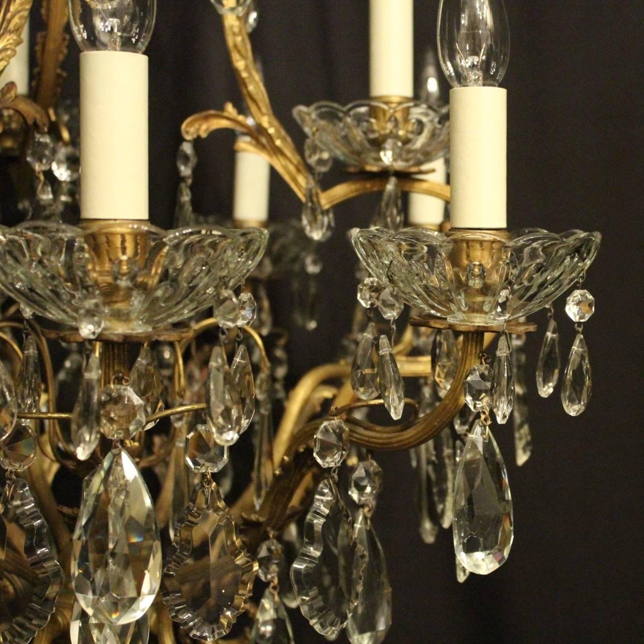 Gilt French Gilded Bronze and Crystal Ten-Light Antique Birdcage Chandelier