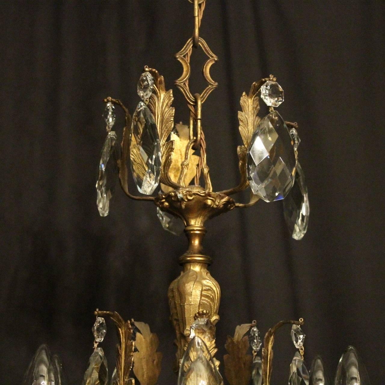 Brass Italian Gilded and Crystal Twelve-Light Antique Chandelier