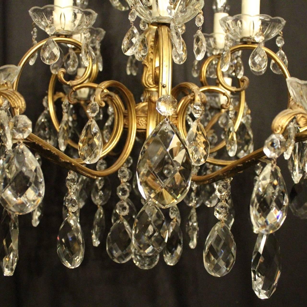 Rococo Revival Italian Gilded and Crystal Twelve-Light Antique Chandelier