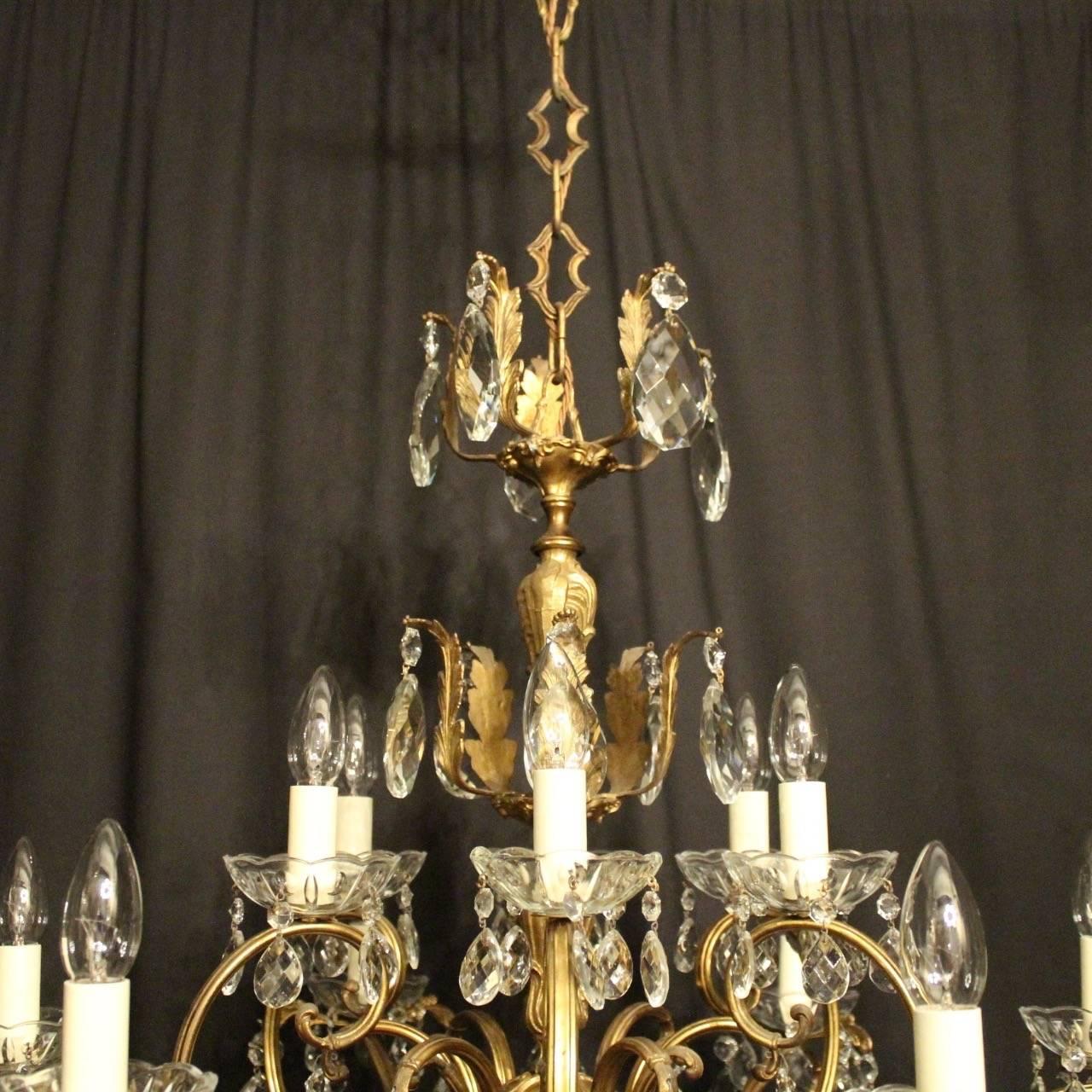 Gilt Italian Gilded and Crystal Twelve-Light Antique Chandelier