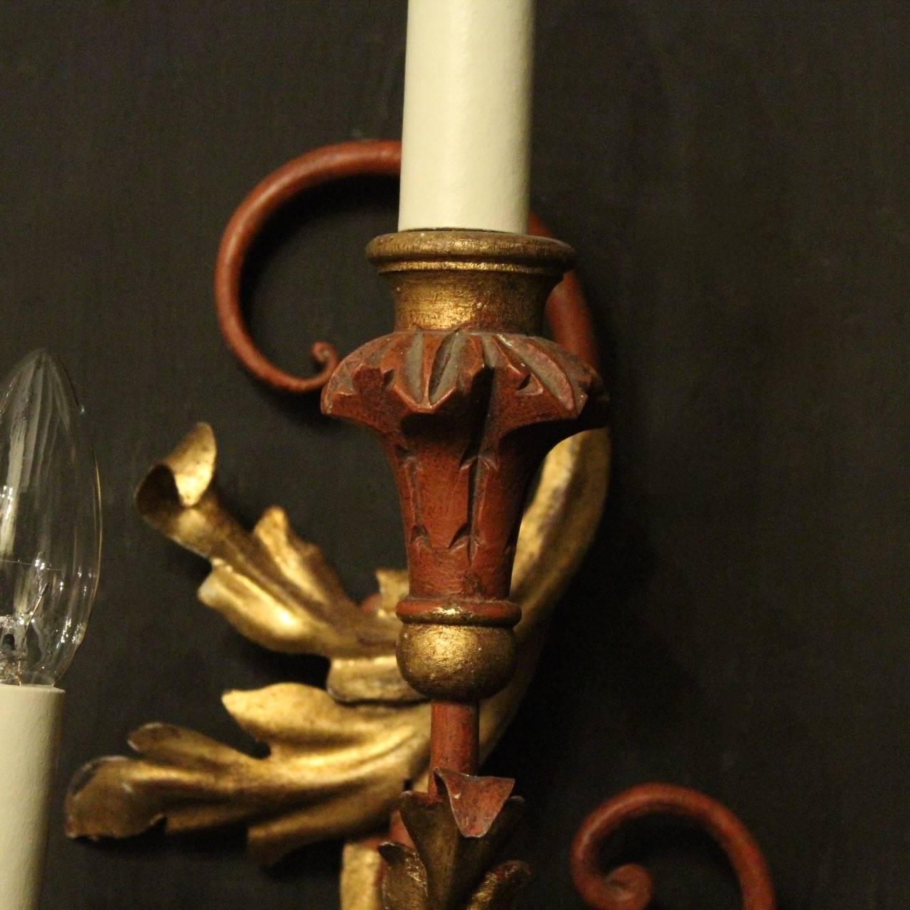 Florentine Pair of Triple Arm Polychrome Wall Lights In Good Condition In Chester, GB