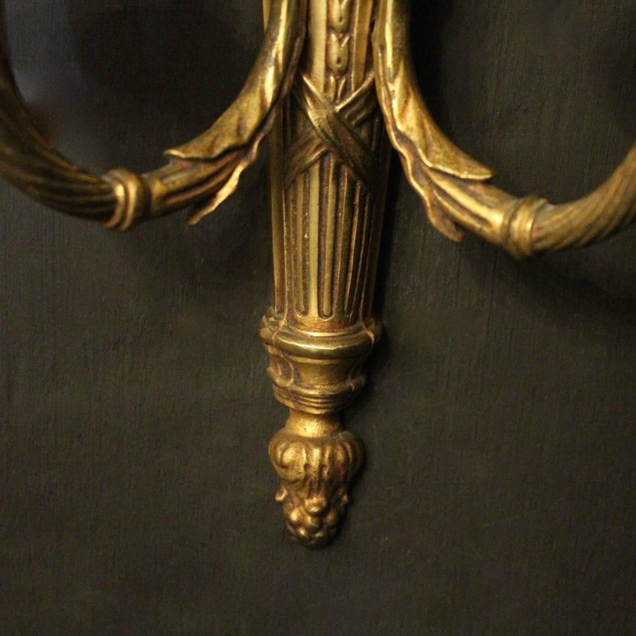 French Pair of Gilded Bronze Twin-Arm Antique Wall Lights 1