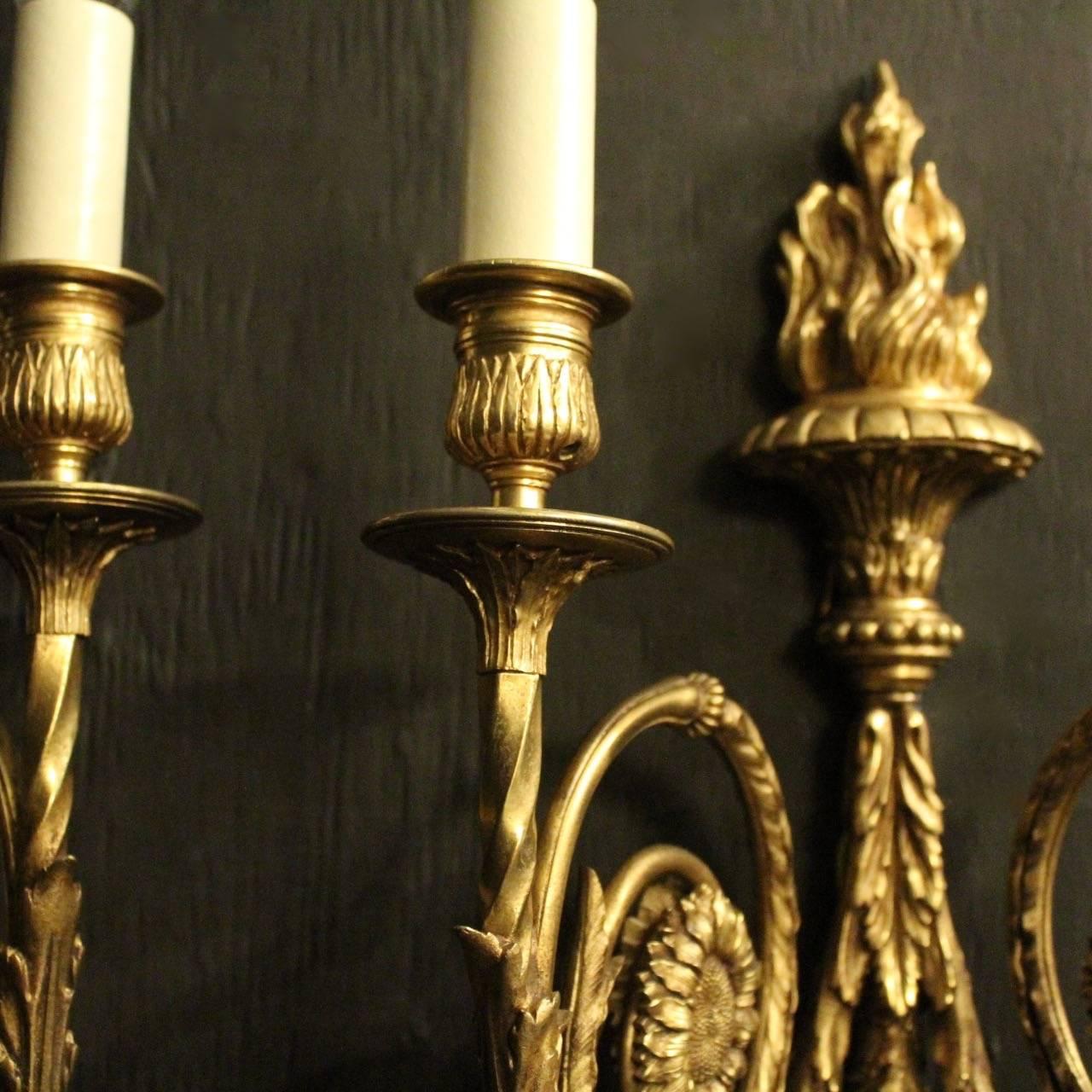 Gilt French Set of Four Gilded Bronze 19th Century Antique Wall Sconces
