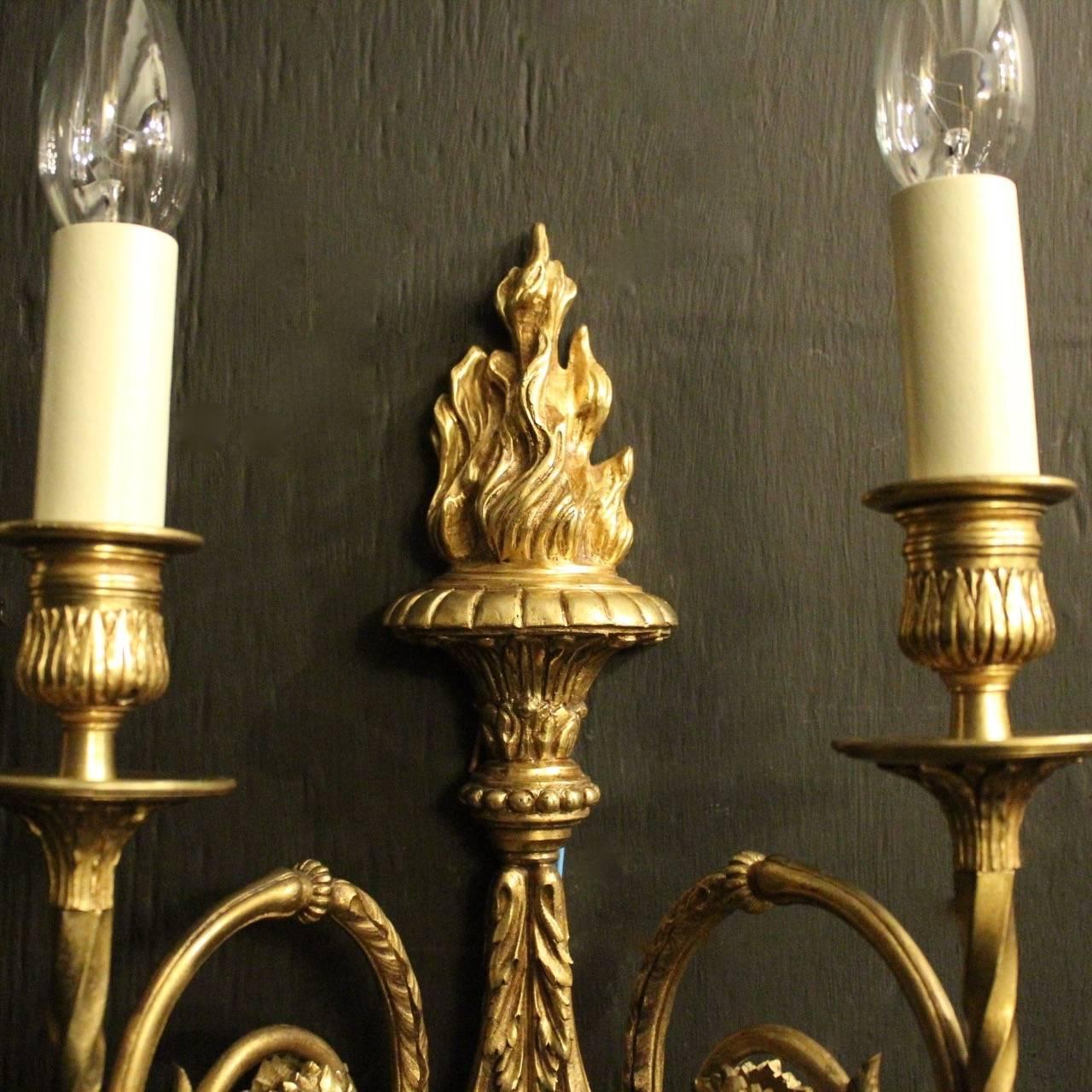 Baroque French Set of Four Gilded Bronze 19th Century Antique Wall Sconces
