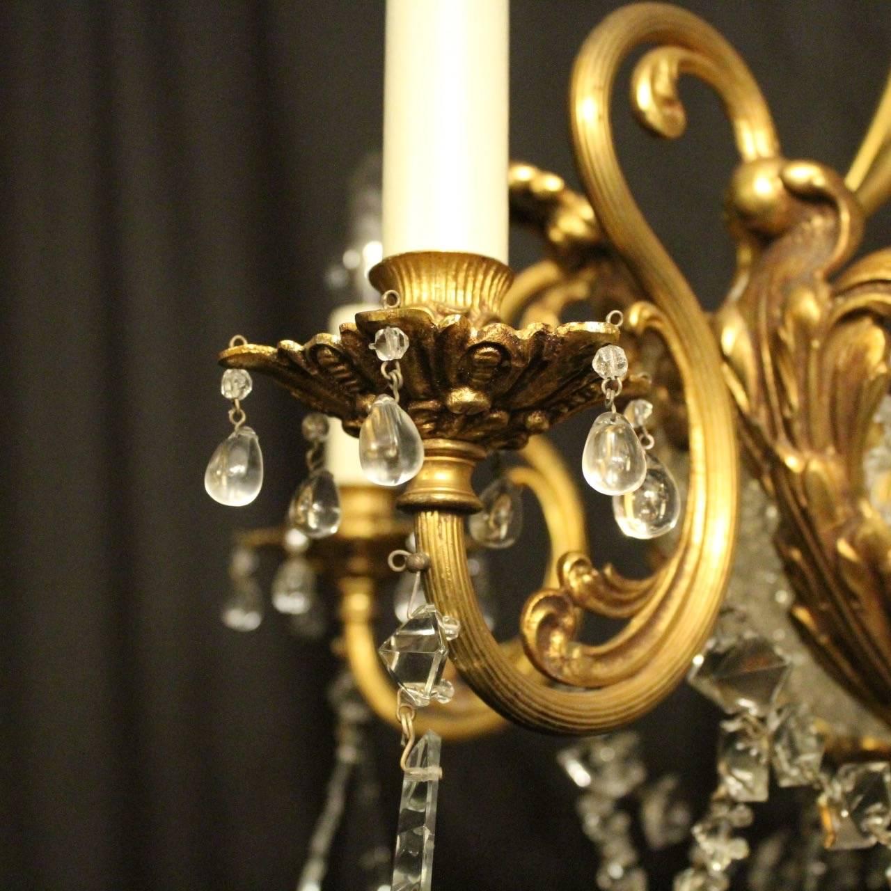 Rococo Revival French Gilded Bronze and Crystal Six-Light Antique Chandelier