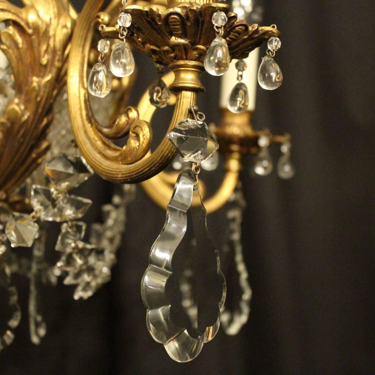 20th Century French Gilded Bronze and Crystal Six-Light Antique Chandelier