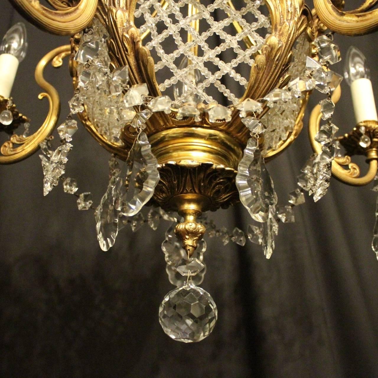 French Gilded Bronze and Crystal Six-Light Antique Chandelier 1