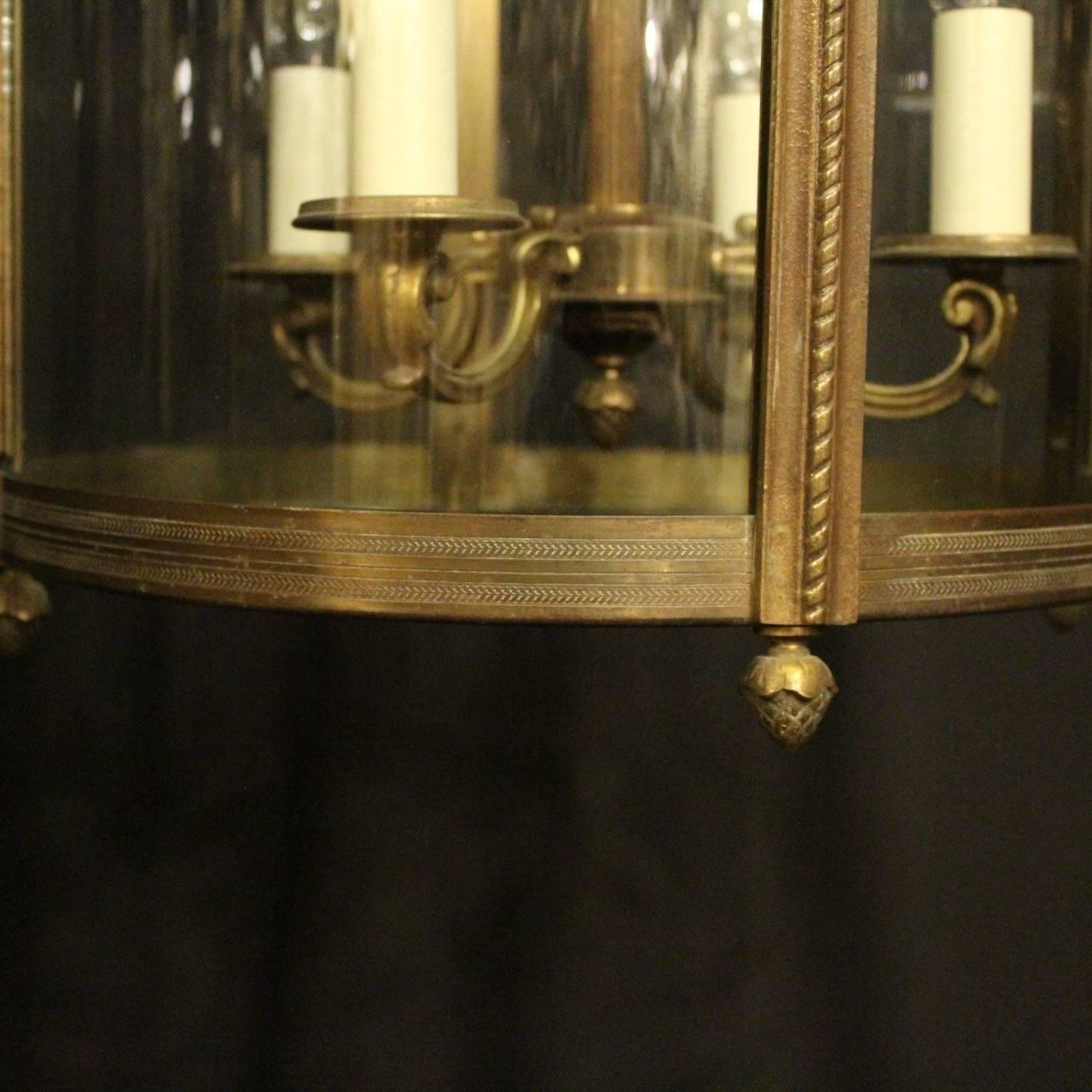 French Large Gilded Bronze Four-Light Convex Antique Hall Lantern 1