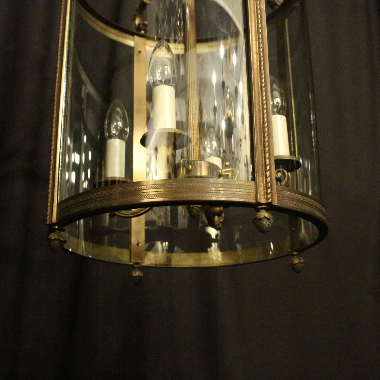 French Large Gilded Bronze Four-Light Convex Antique Hall Lantern 3