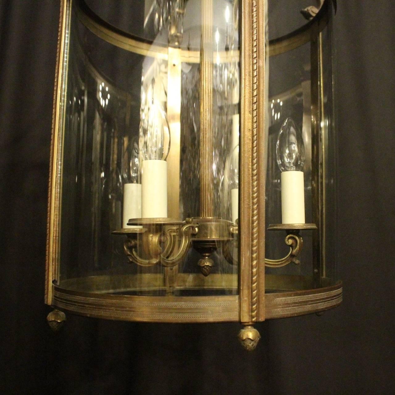 20th Century French Large Gilded Bronze Four-Light Convex Antique Hall Lantern