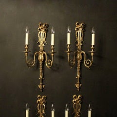 French Set of Four Gilded Bronze Twin-Arm Antique Wall Lights