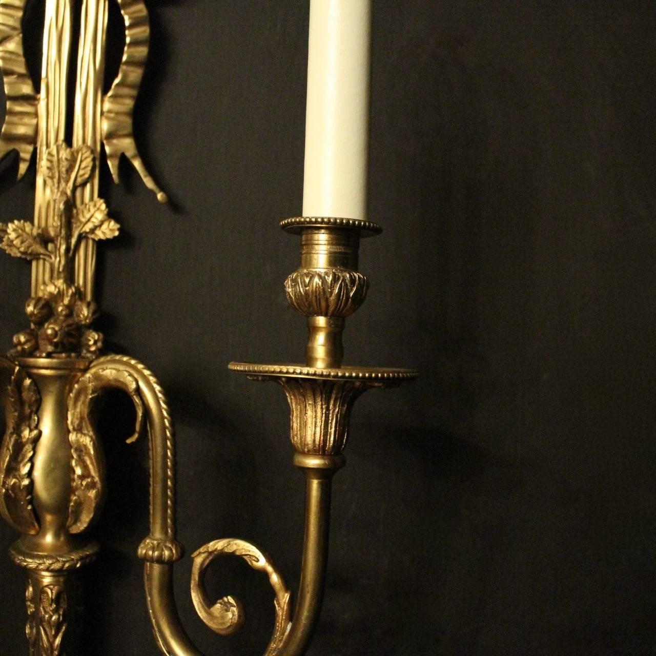 French Set of Four Gilded Bronze Twin-Arm Antique Wall Lights 1