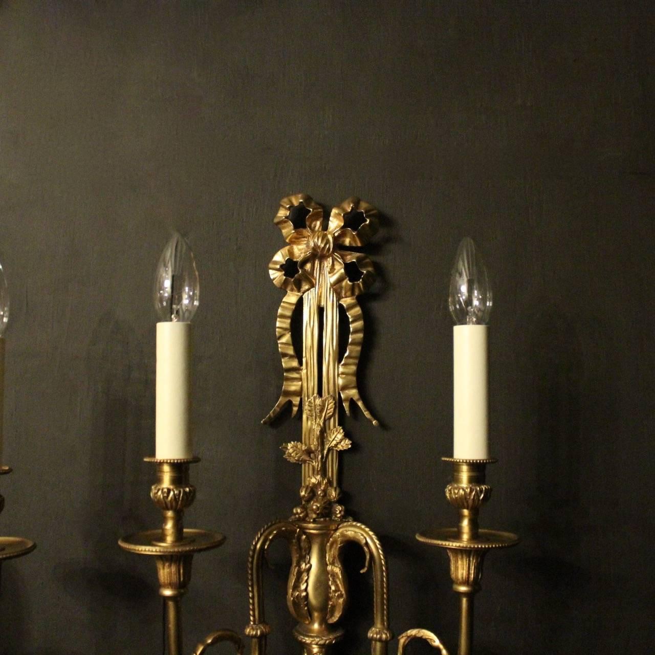 Baroque Revival French Set of Four Gilded Bronze Twin-Arm Antique Wall Lights