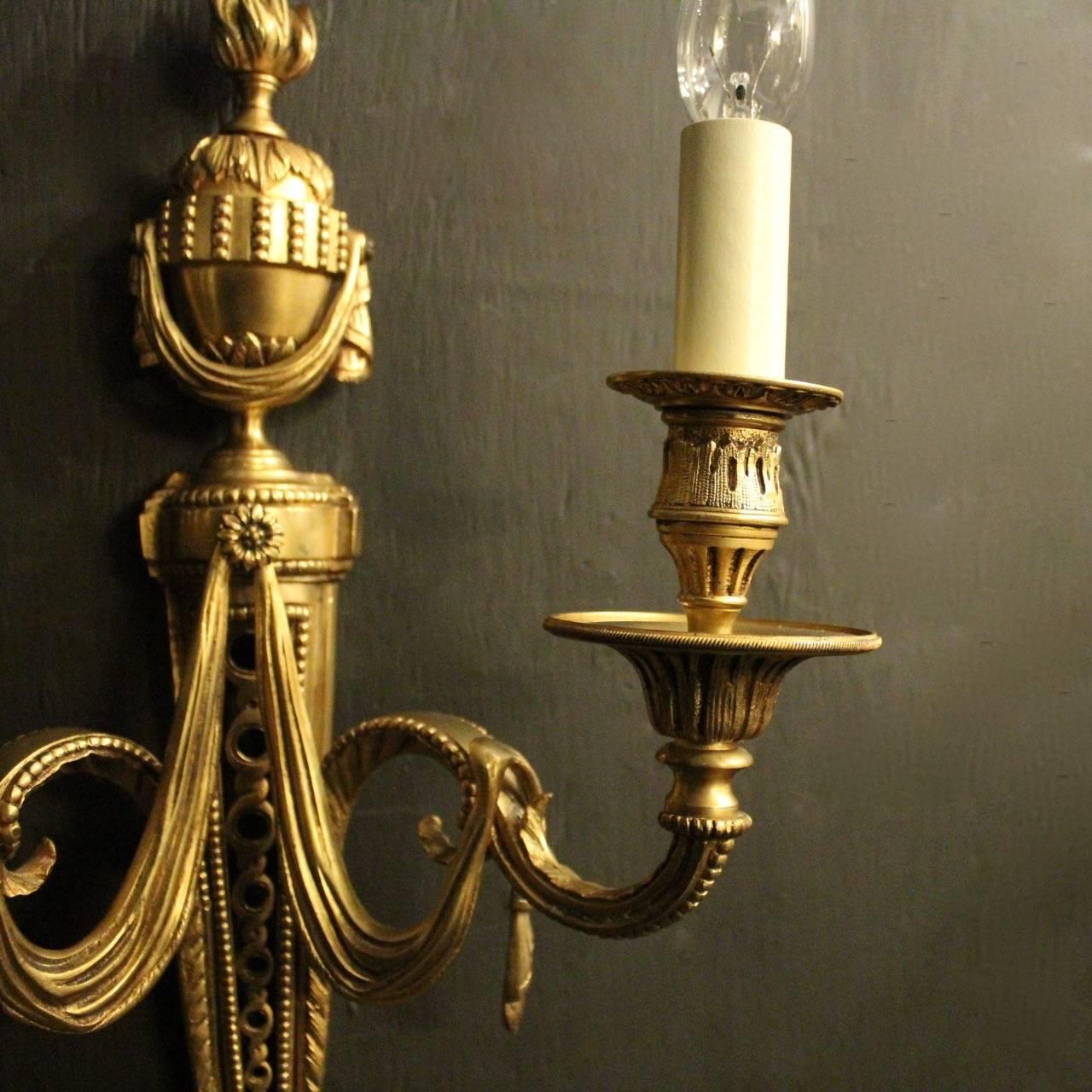 Gilt French Set of Four Gilded Cast Bronze Twin Arm Antique Wall Lights