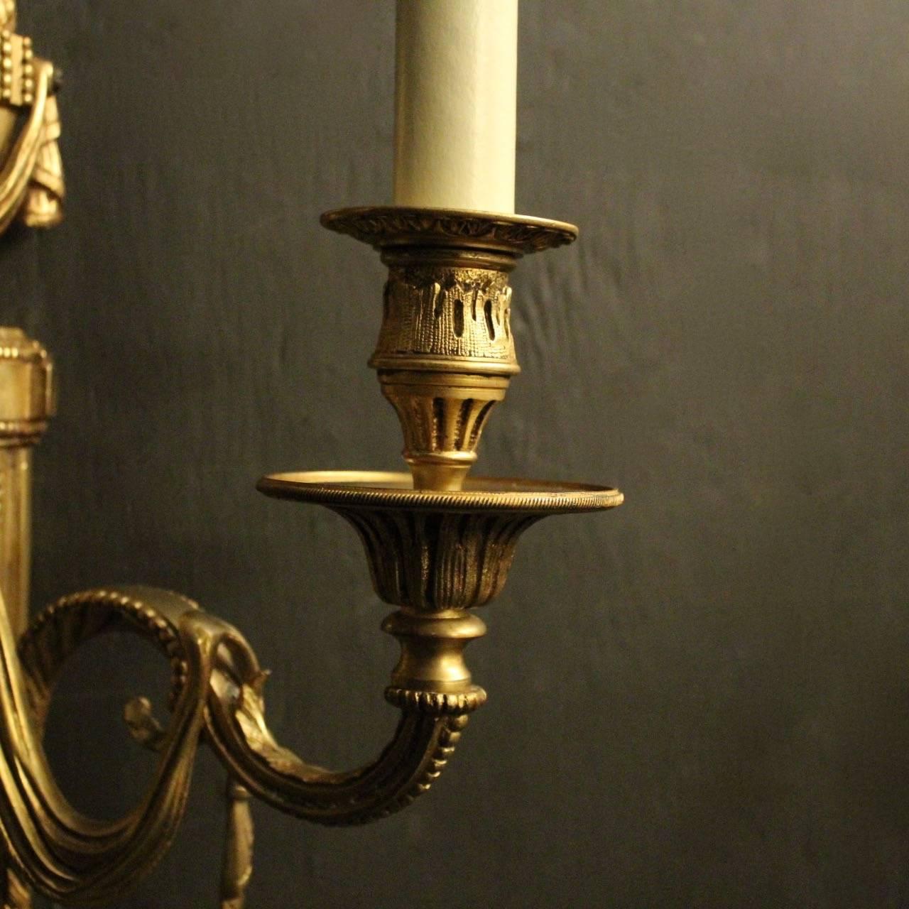 French Set of Four Gilded Cast Bronze Twin Arm Antique Wall Lights 1