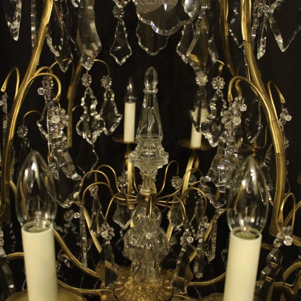 Gilt French 19th Century Gilded and Crystal Eight-Light Cage Antique Chandelier For Sale