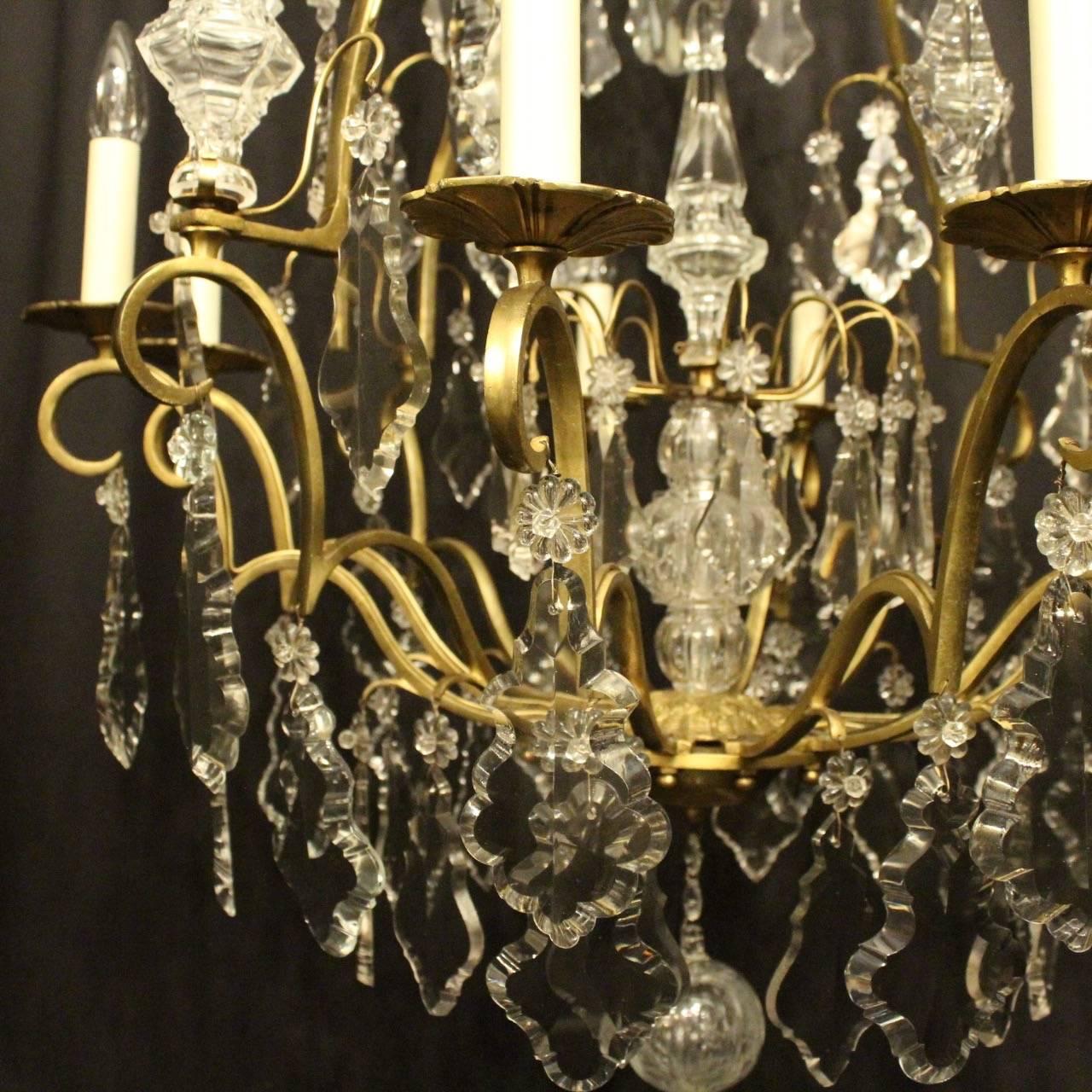 French 19th Century Gilded and Crystal Eight-Light Cage Antique Chandelier For Sale 3