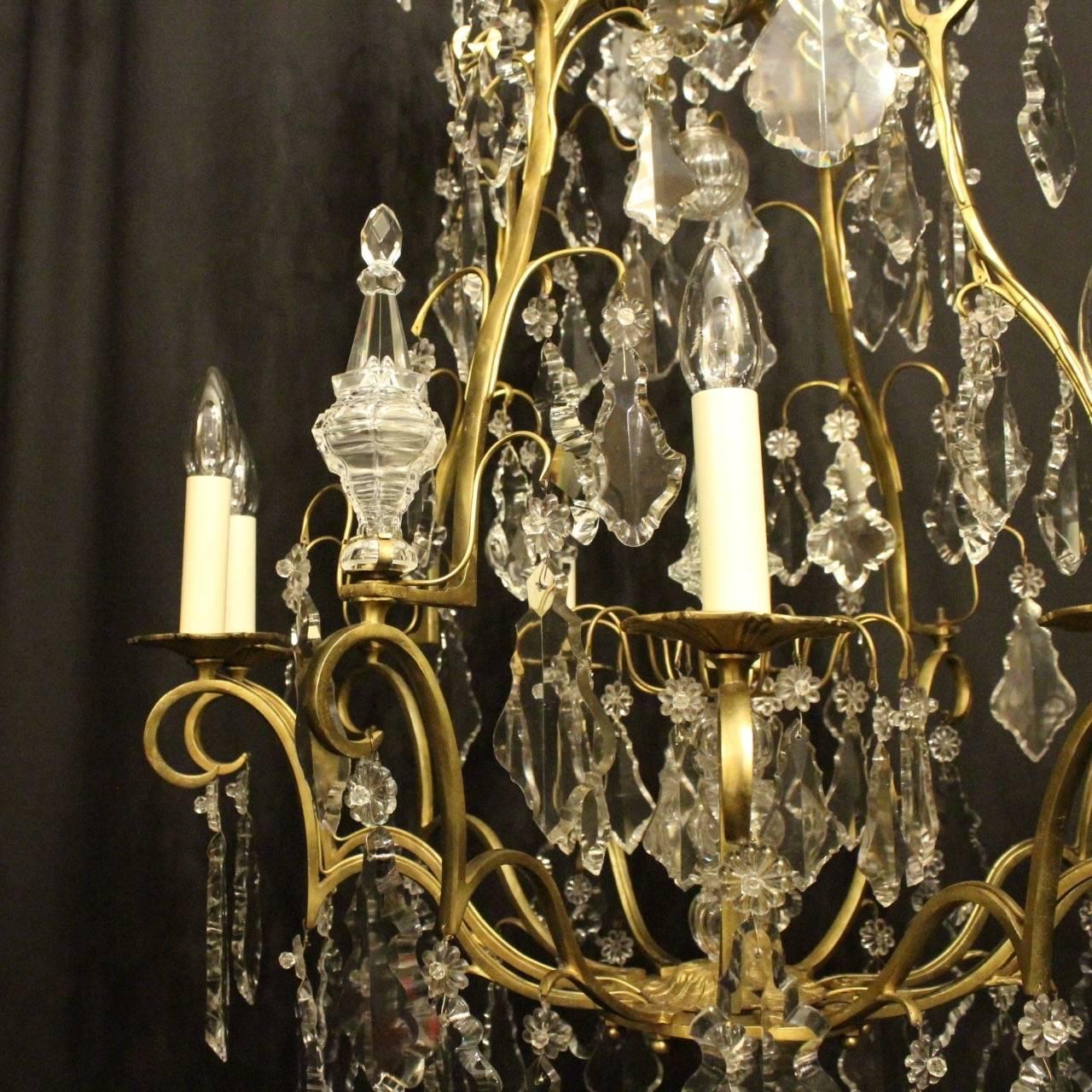 Rococo Revival French 19th Century Gilded and Crystal Eight-Light Cage Antique Chandelier For Sale