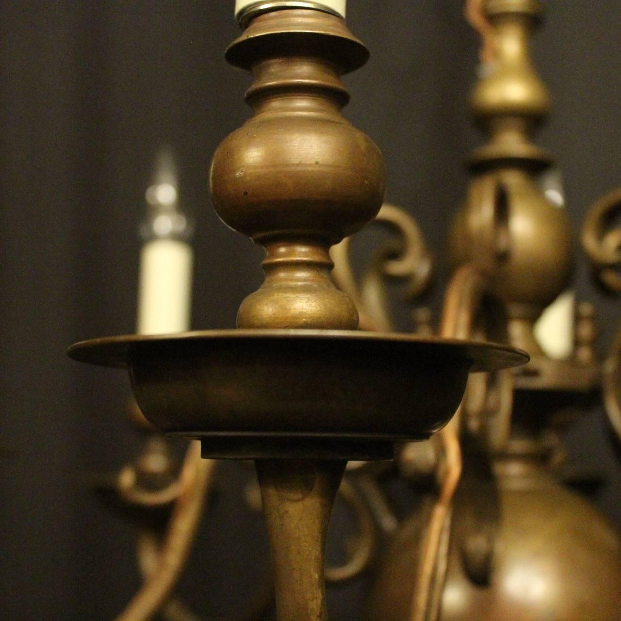 Belgian Flemish 19th Century Bronze Twelve-Light Candle Antique Chandelier