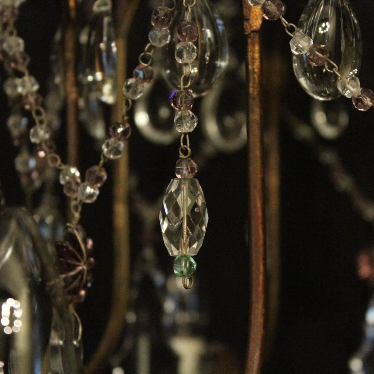 Italian Florentine Amethyst Crystal Eight-Light Antique Chandelier 4