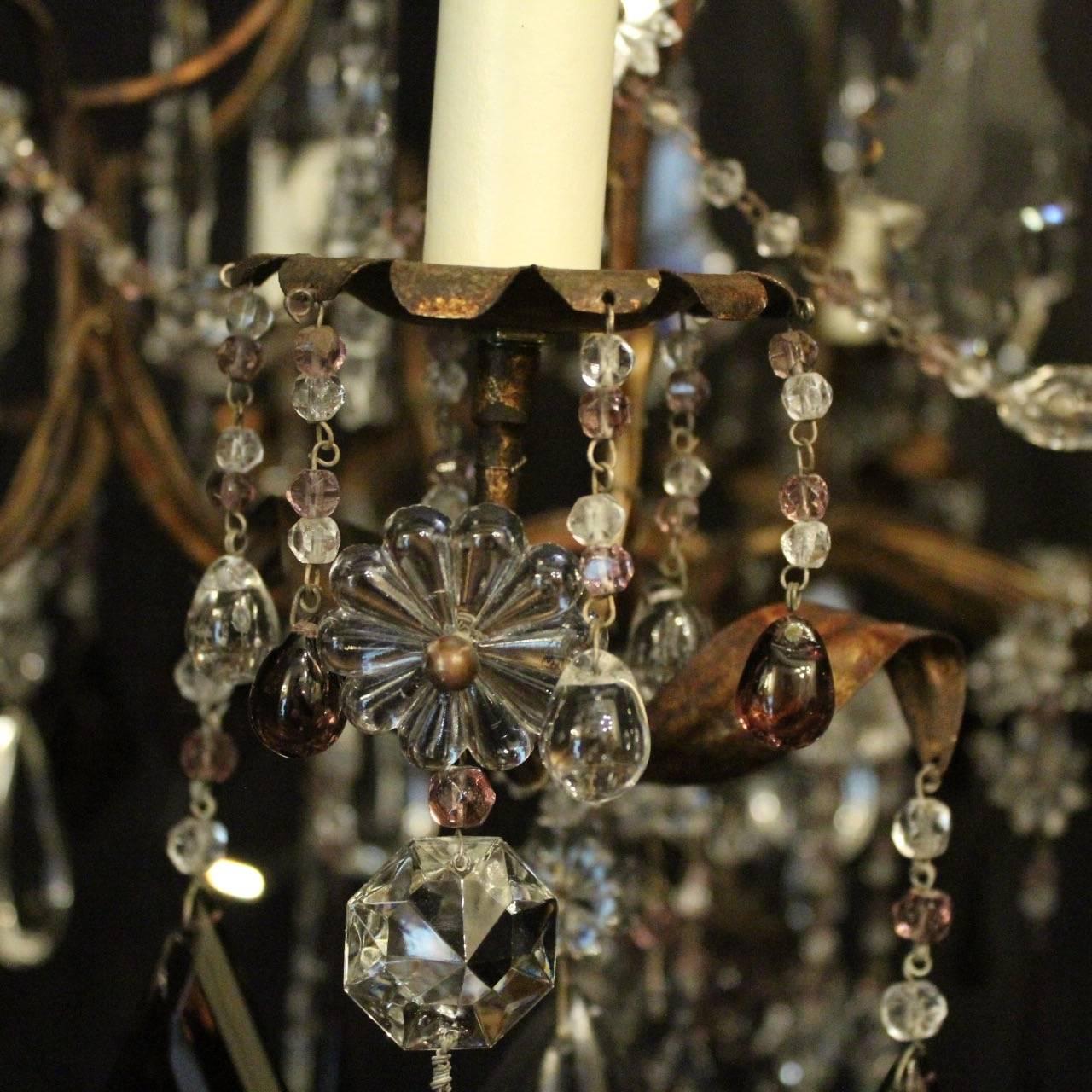 Italian Florentine Amethyst Crystal Eight-Light Antique Chandelier 1