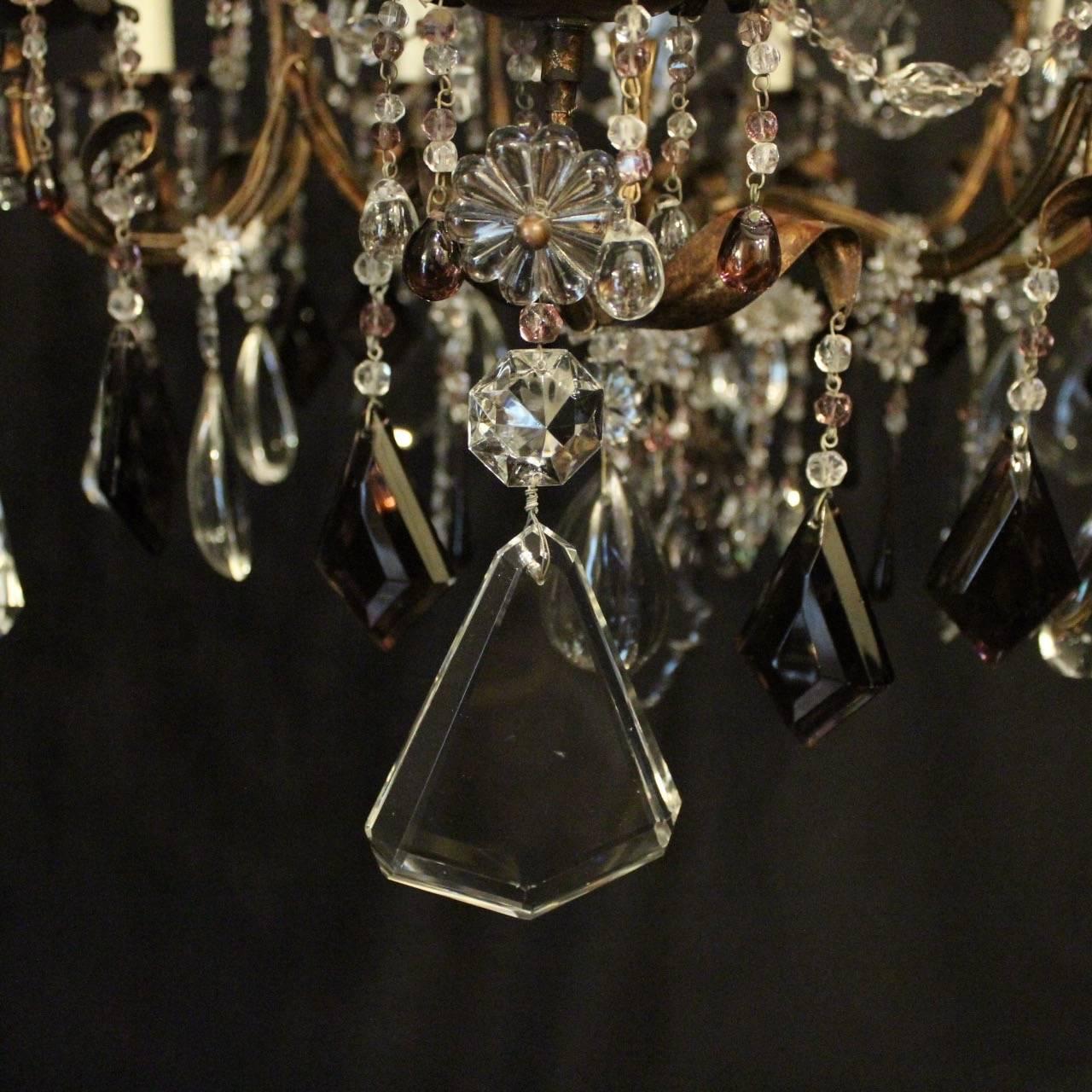 Italian Florentine Amethyst Crystal Eight-Light Antique Chandelier 5