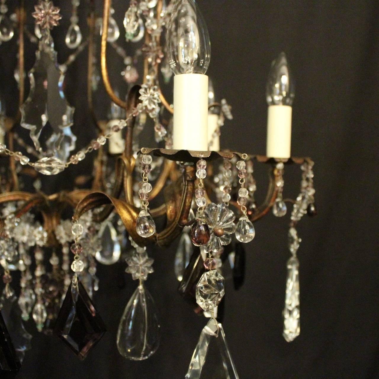 Italian Florentine Amethyst Crystal Eight-Light Antique Chandelier 2