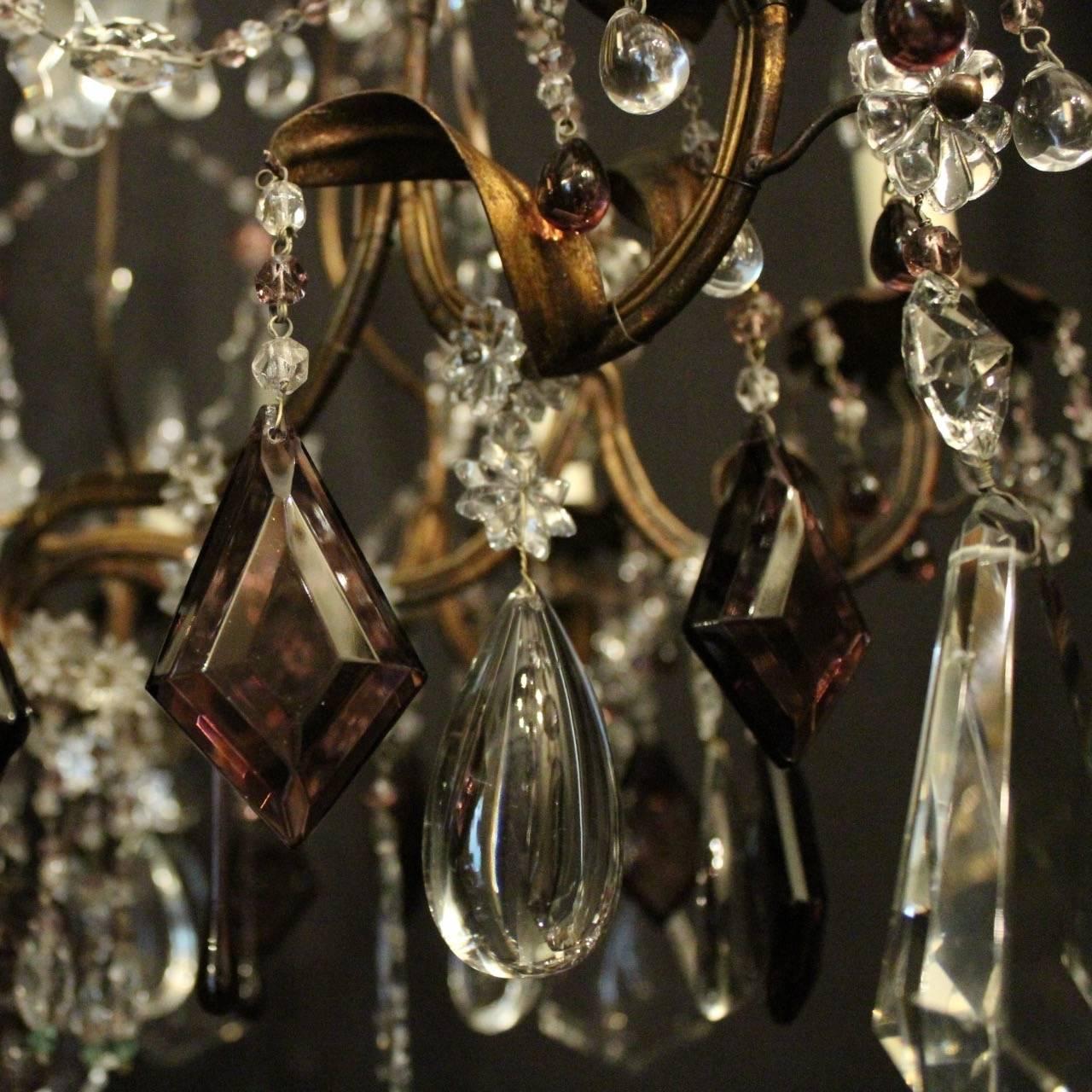 Italian Florentine Amethyst Crystal Eight-Light Antique Chandelier 3