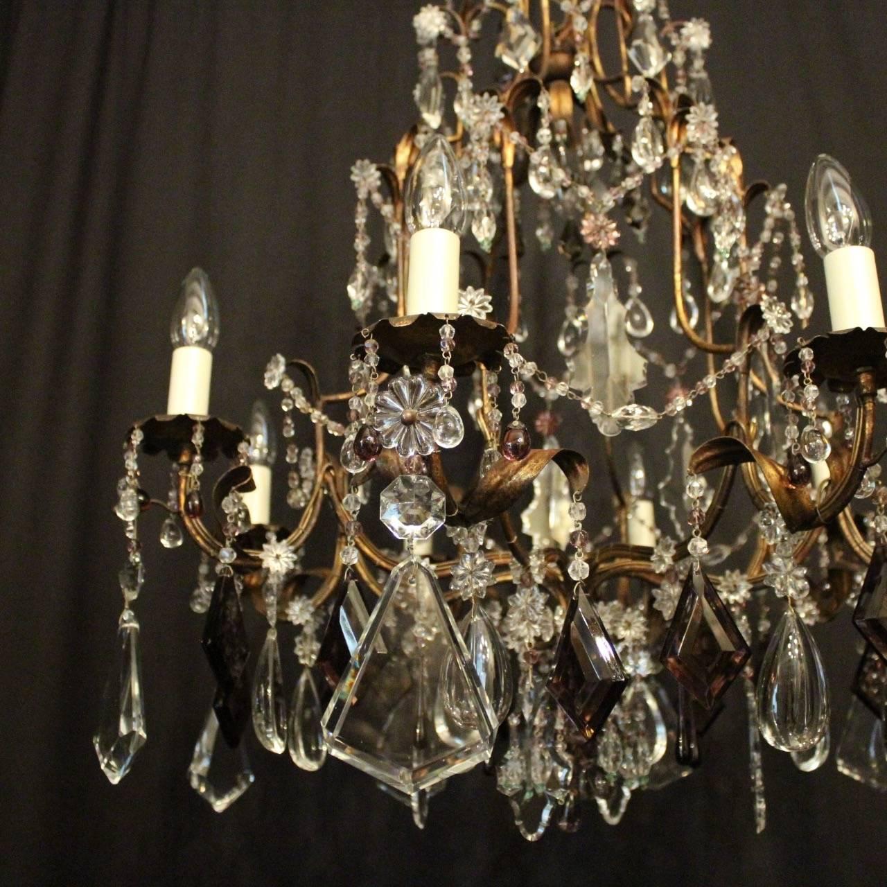 20th Century Italian Florentine Amethyst Crystal Eight-Light Antique Chandelier