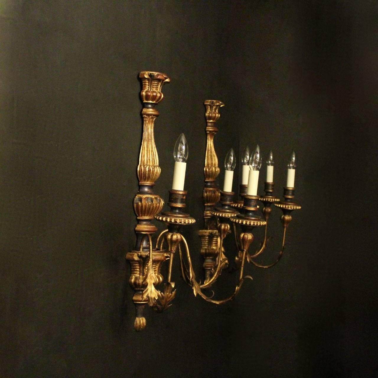Florentine Large Triple-Arm Toleware and Giltwood Wall Lights 4