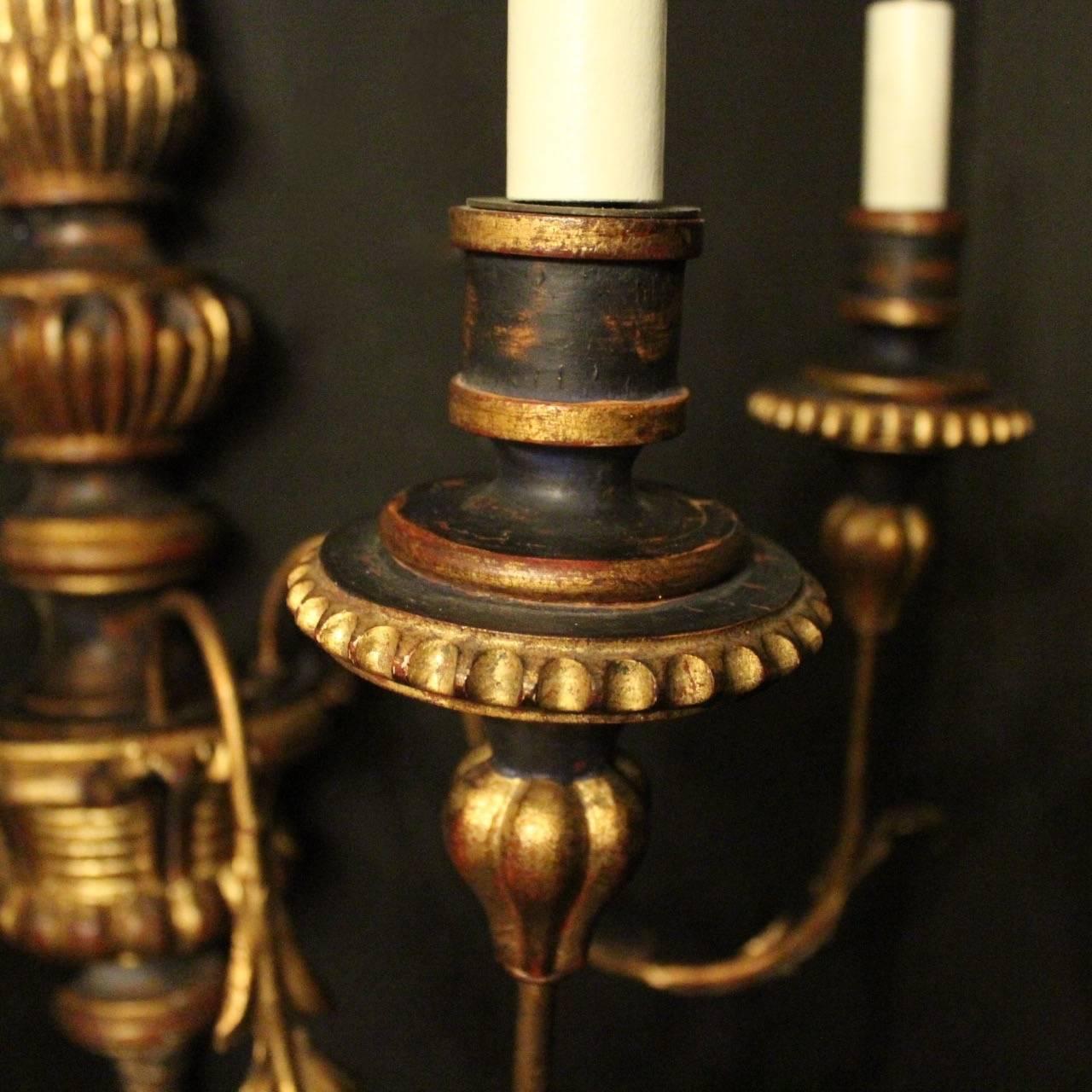 Baroque Florentine Large Triple-Arm Toleware and Giltwood Wall Lights