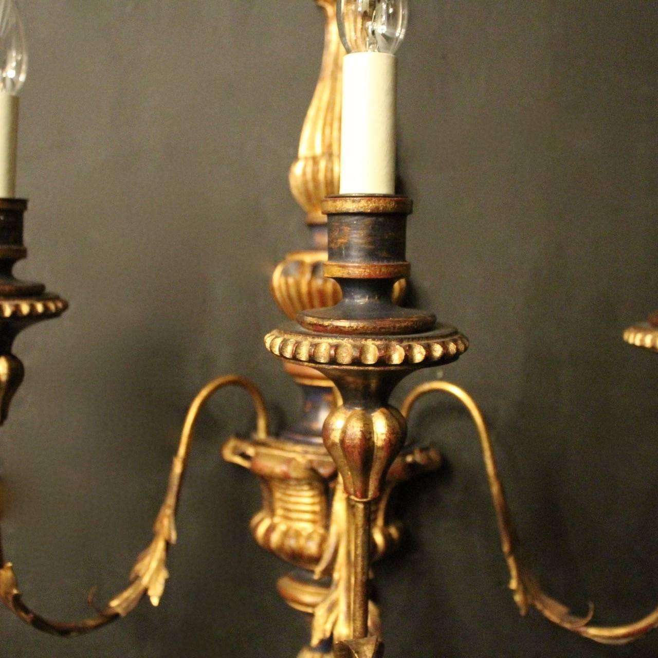 Florentine Large Triple-Arm Toleware and Giltwood Wall Lights 2