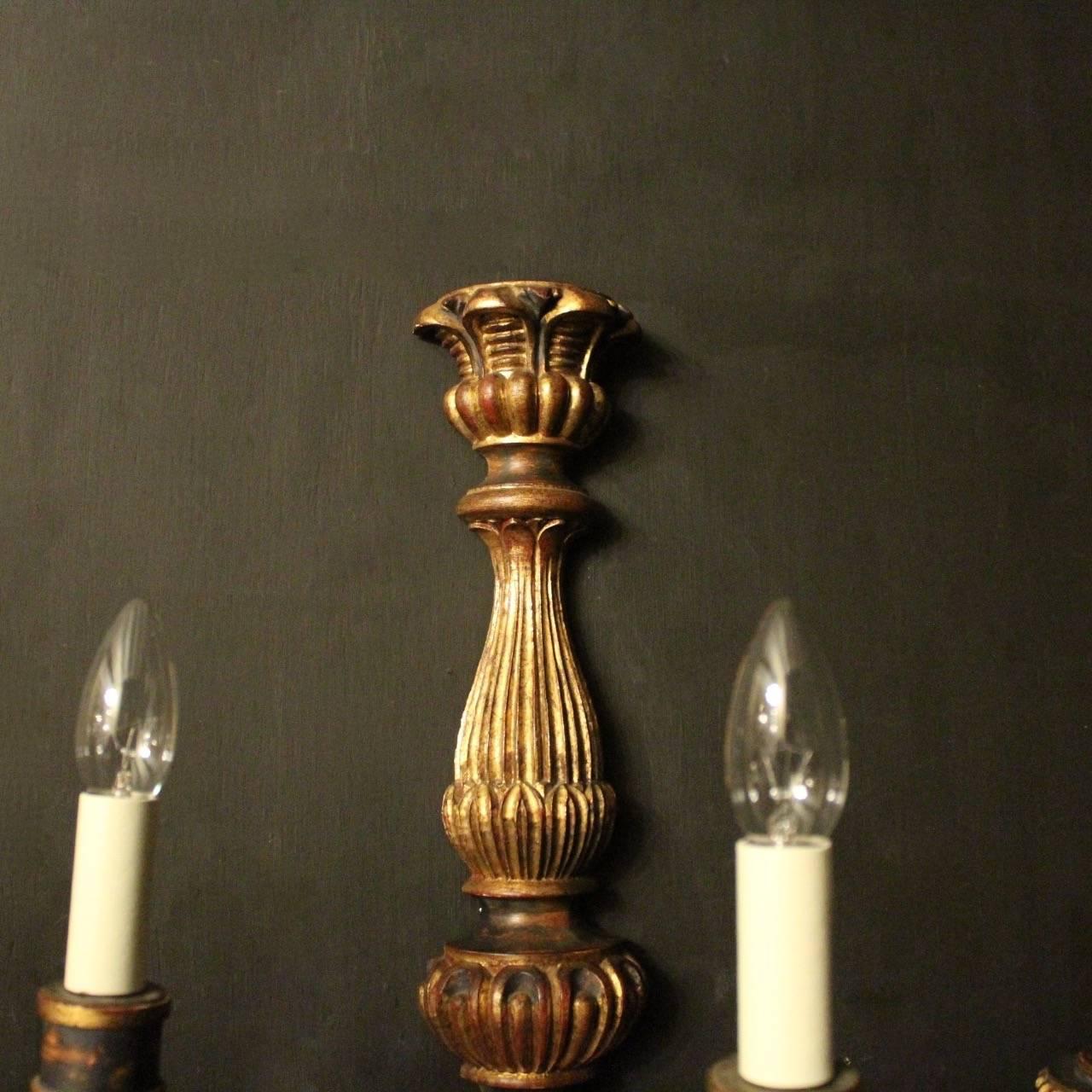 Italian Florentine Large Triple-Arm Toleware and Giltwood Wall Lights