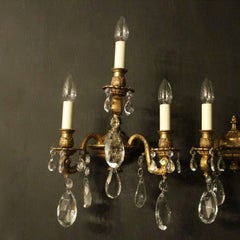 French 19th Century Pair of Gilded Triple Arm Antique Wall Lights