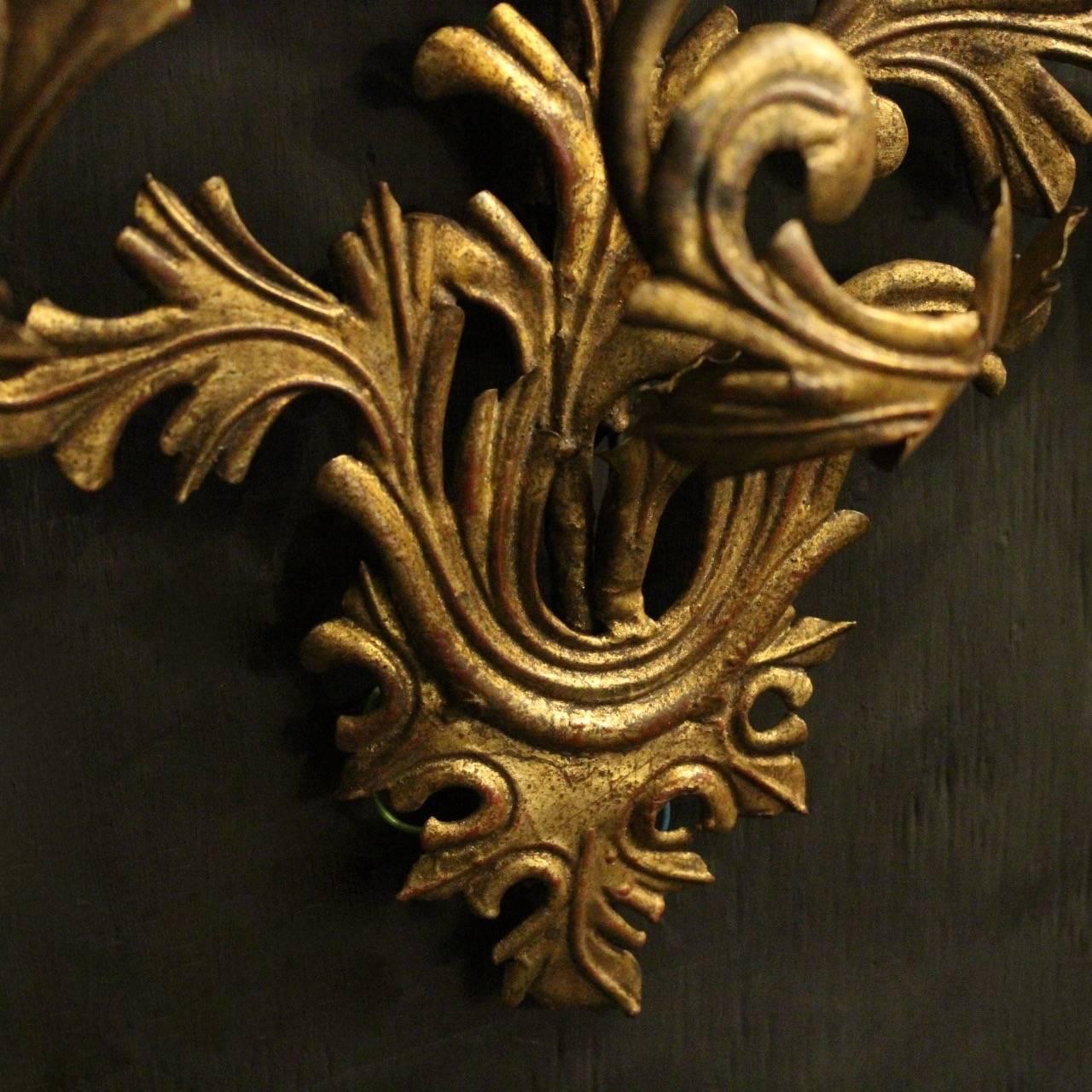 Florentine Large Pair of Gilded Six-Arm Leaf Wall Lights 1